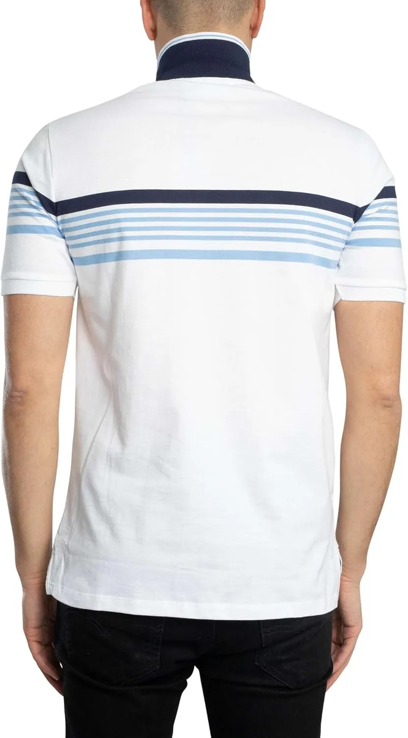 FILA Men's Francis Yarn Dyed Striped Polo, White/Navy/Vista Blue