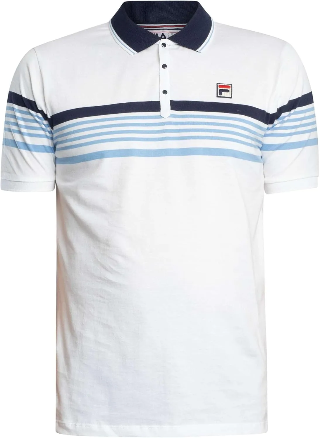 FILA Men's Francis Yarn Dyed Striped Polo, White/Navy/Vista Blue