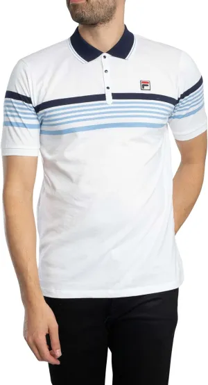 FILA Men's Francis Yarn Dyed Striped Polo, White/Navy/Vista Blue