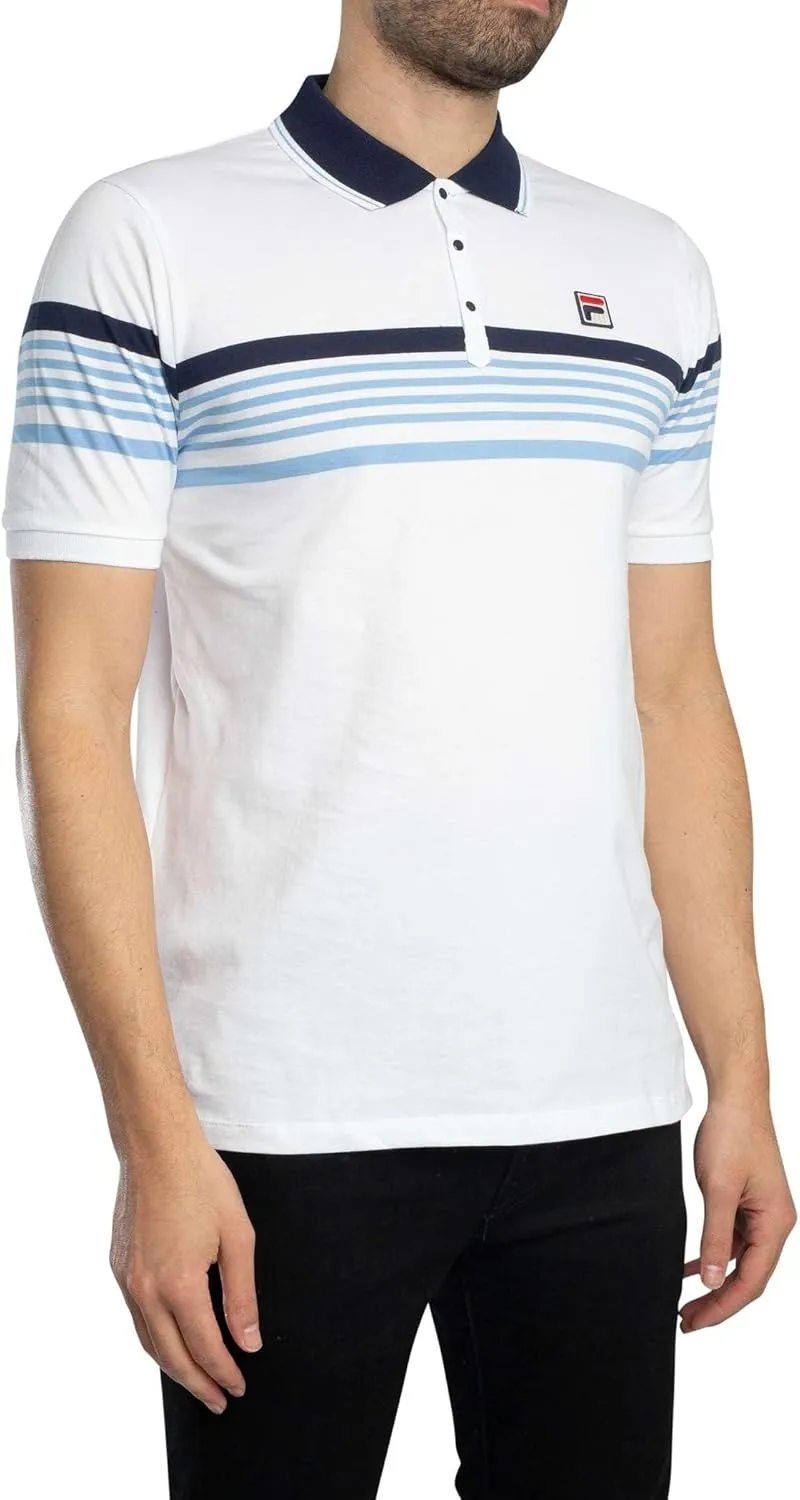 FILA Men's Francis Yarn Dyed Striped Polo, White/Navy/Vista Blue