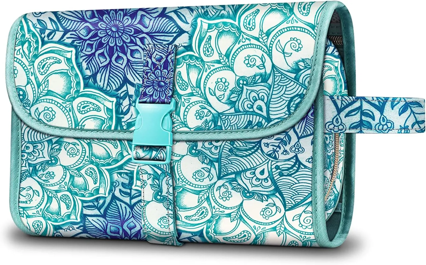 FINTIE Portable Toiletry Cosmetic Travel Bag, Large Water Resistant Hanging Makeup Organizer Storage Pouch Case for Women Girls (Emerald Illusions)