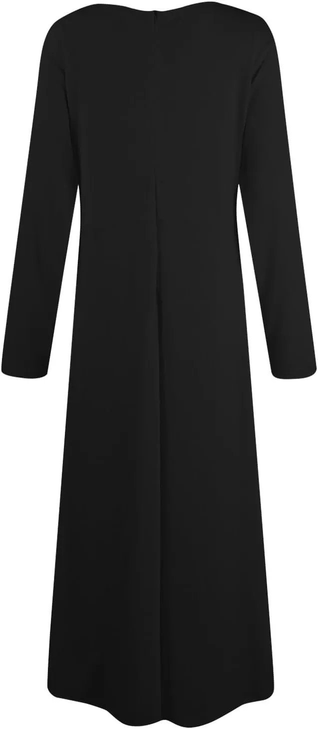 FQZWONG Plus Size Dresses for Curvy Women 2025 Spring Fashion Long Sleeve Maxi Dress Elegant Crewneck Beach Dress with Belt