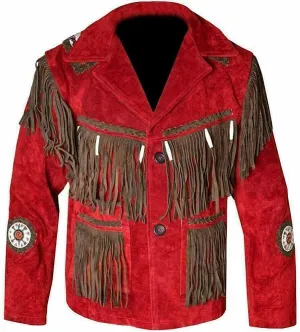 Fringe Jacket Men - Brown Western Cowboy Indian Leather Native American Suede Jacket Men