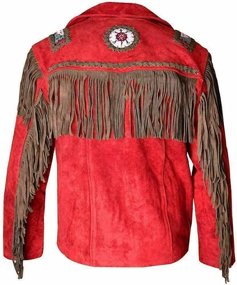 Fringe Jacket Men - Brown Western Cowboy Indian Leather Native American Suede Jacket Men