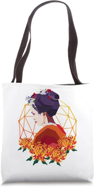 Geometric Woman Chrysanthemum Low Poly Portrait Art Tote Bag