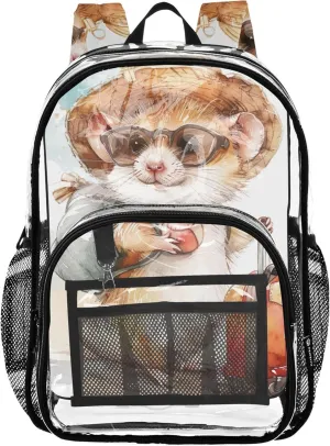 Girls Backpack for Kids Cute Hamster Cartoon Animal Clear Bag for Women Travel School Clear Plastic Bag Pvc