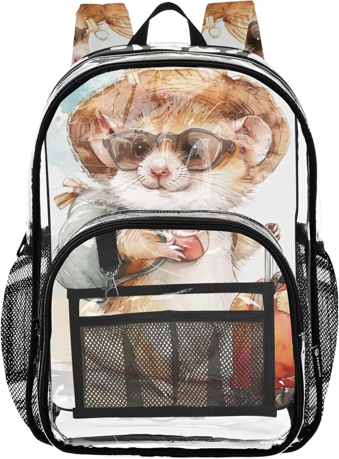 Girls Backpack for Kids Cute Hamster Cartoon Animal Clear Bag for Women Travel School Clear Plastic Bag Pvc
