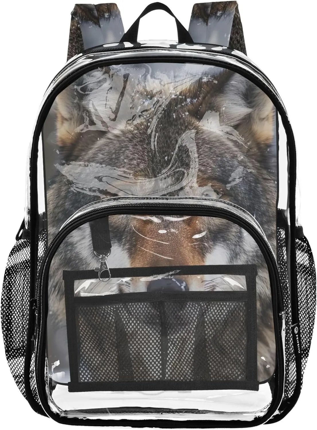 Girls Backpack Kids Boys Cool Snow Wolf Travel Clear Backpack Floral Plastic Transparent Bookbag