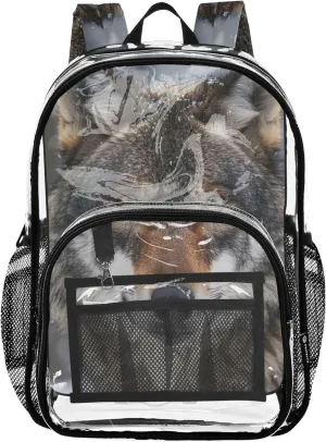Girls Backpack Kids Boys Cool Snow Wolf Travel Clear Backpack Floral Plastic Transparent Bookbag