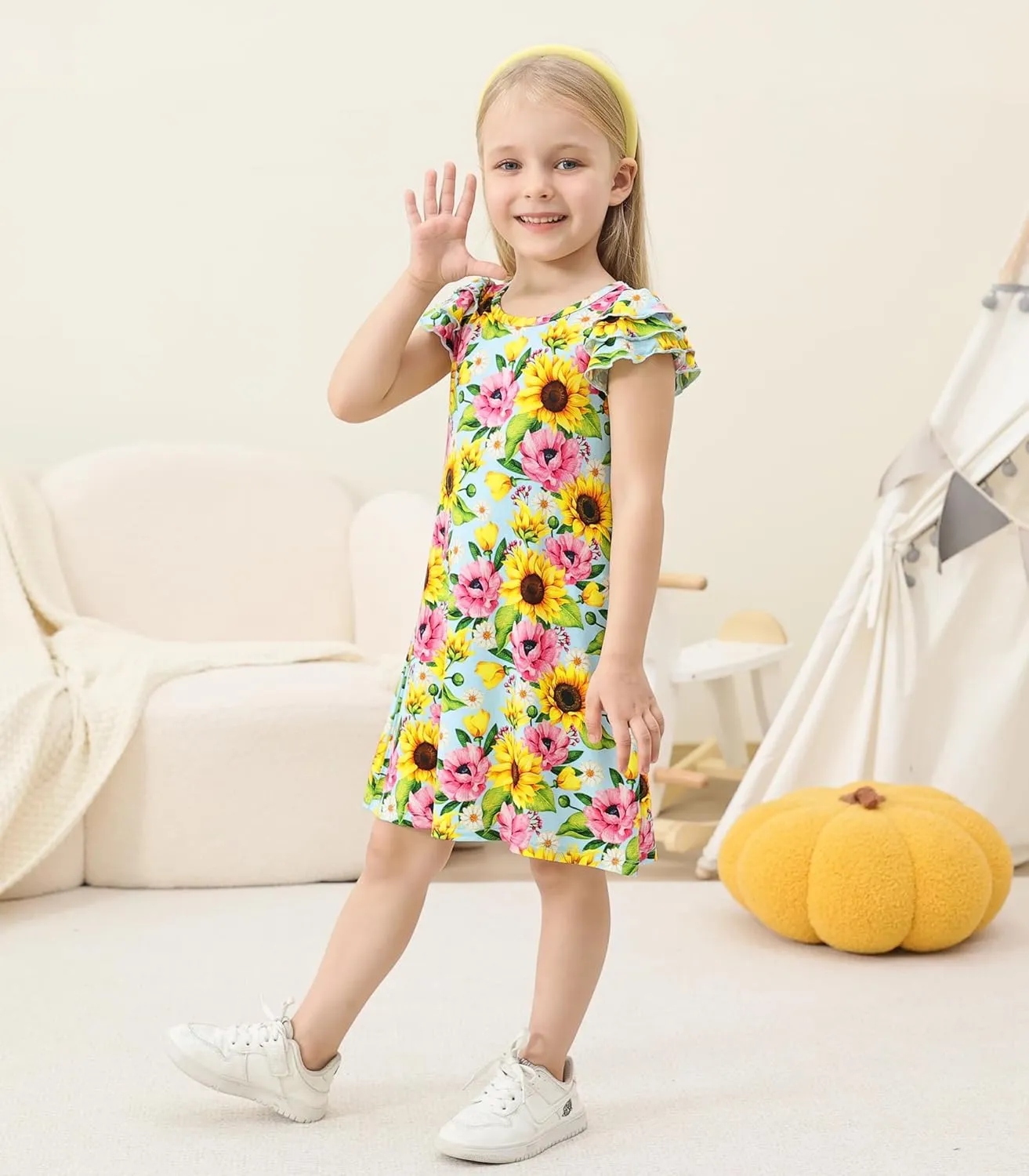 Girl's Casual Dress Toddlers Girl Summer Dresses Ruffle Short Sleeve Playwear Outfit Kids Scoop Neck Sundress