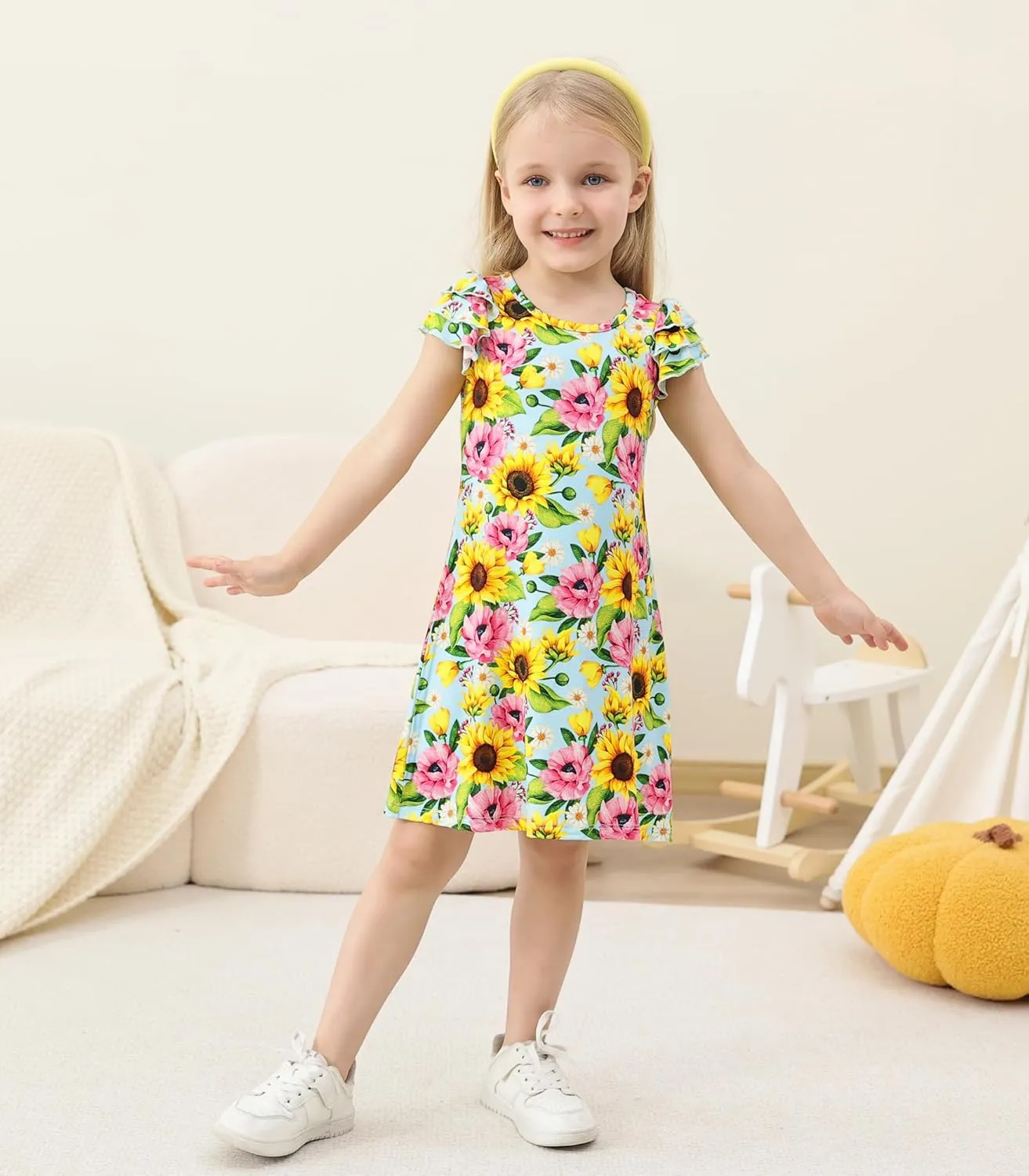 Girl's Casual Dress Toddlers Girl Summer Dresses Ruffle Short Sleeve Playwear Outfit Kids Scoop Neck Sundress