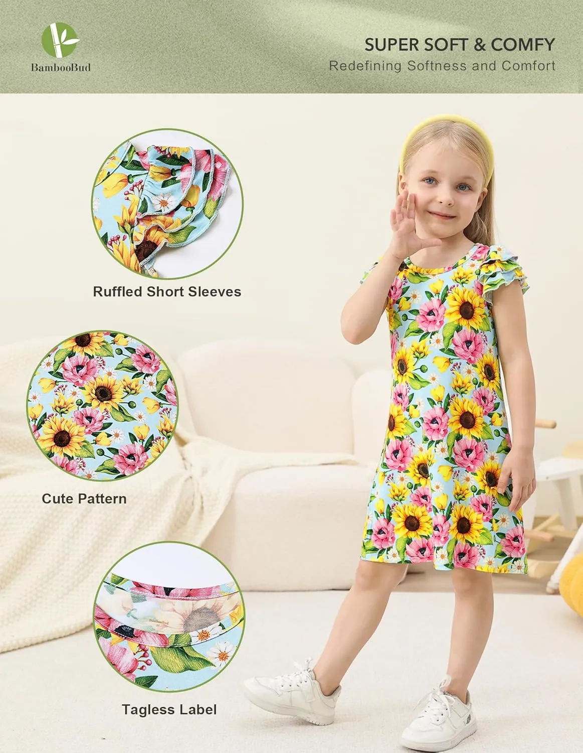 Girl's Casual Dress Toddlers Girl Summer Dresses Ruffle Short Sleeve Playwear Outfit Kids Scoop Neck Sundress
