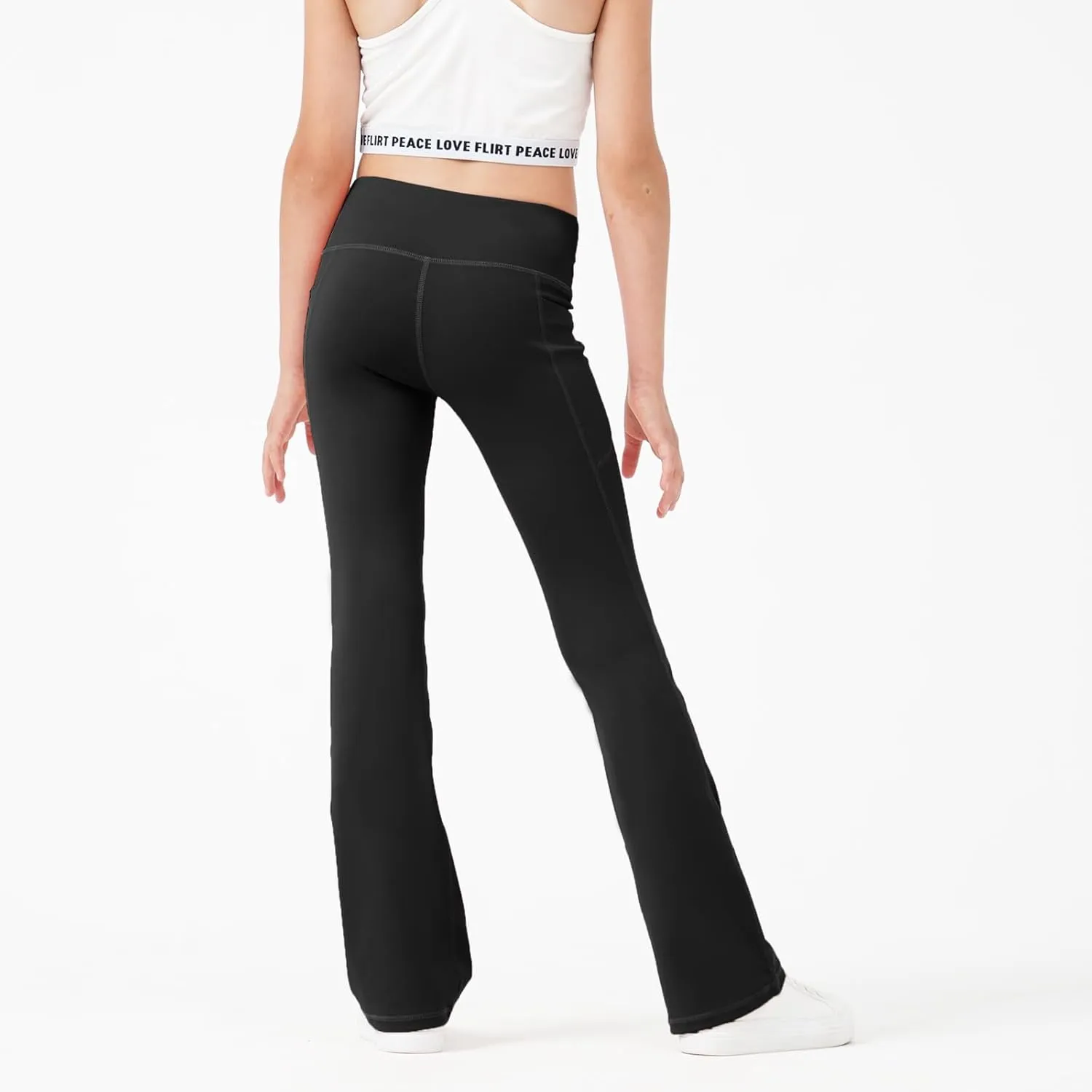 Girls Flare Leggings Bootcut Yoga Pants for Youth with Pocket Bell Bottom High Waist Athletic Workout Tights 3 Pack