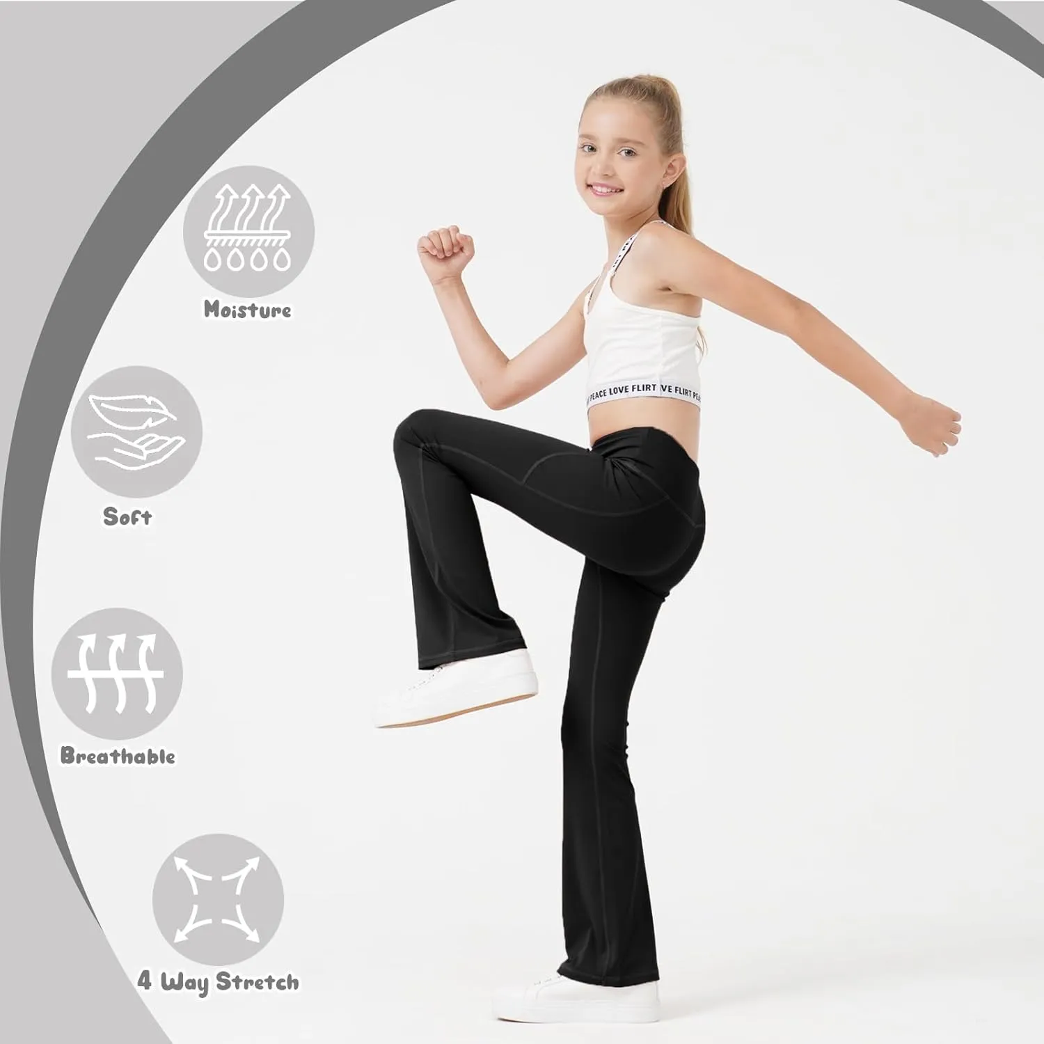 Girls Flare Leggings Bootcut Yoga Pants for Youth with Pocket Bell Bottom High Waist Athletic Workout Tights 3 Pack