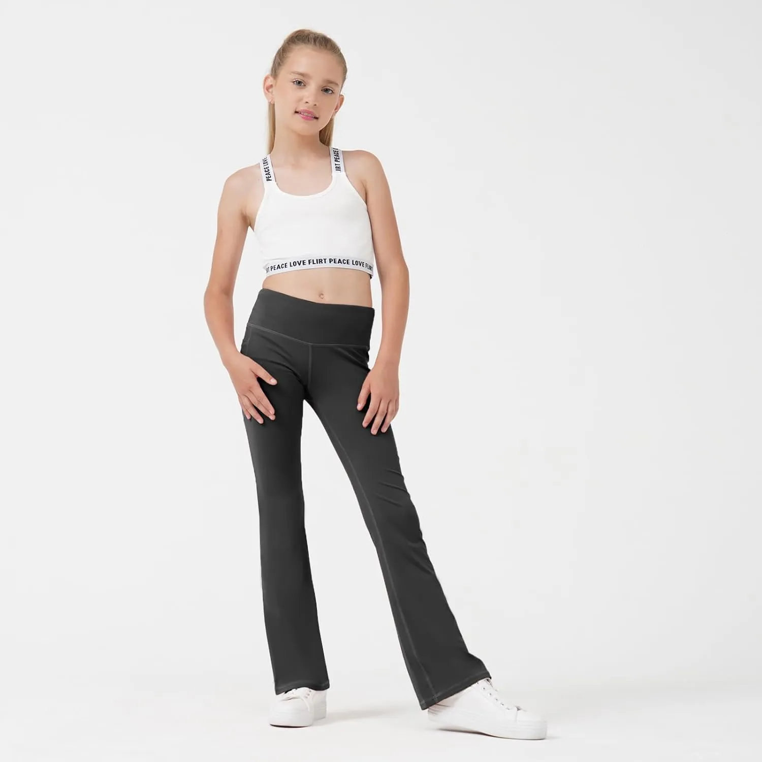 Girls Flare Leggings Bootcut Yoga Pants for Youth with Pocket Bell Bottom High Waist Athletic Workout Tights 3 Pack