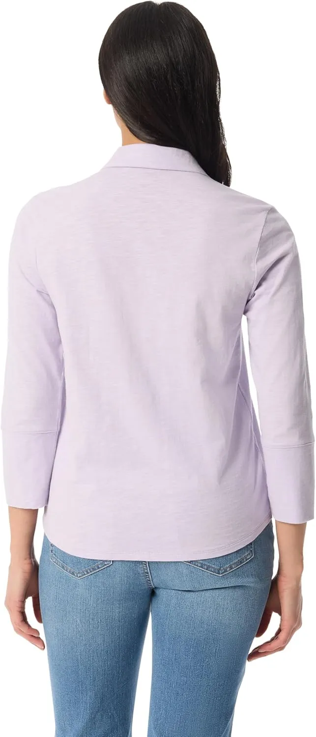 Gloria Vanderbilt Women's Ashten 3/4 Sleeve Button Down Shirt with Curved Hem Standard