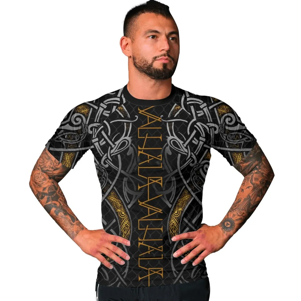 Golden Viking Valhala War Men's Short Sleeve Rash Guard