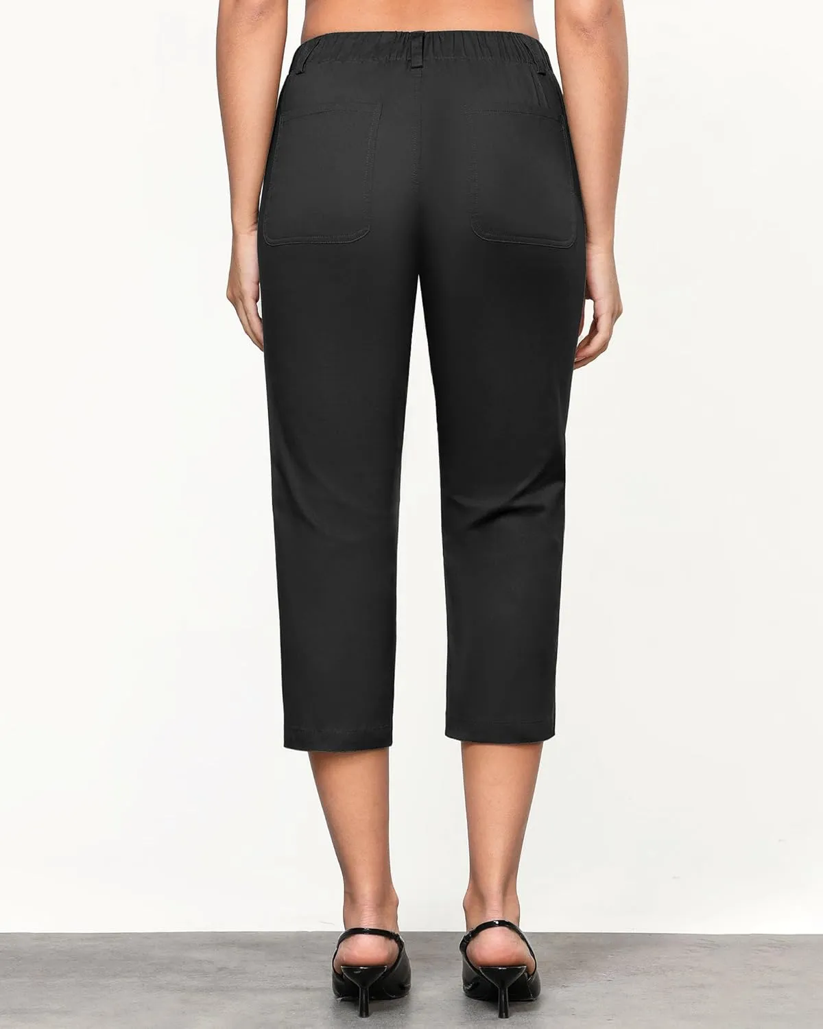 GRAPENT Capri Pants for Women Summer High Waisted Cotton Elastic Waist Dressy Casual Office Work Capris Trousers Pants