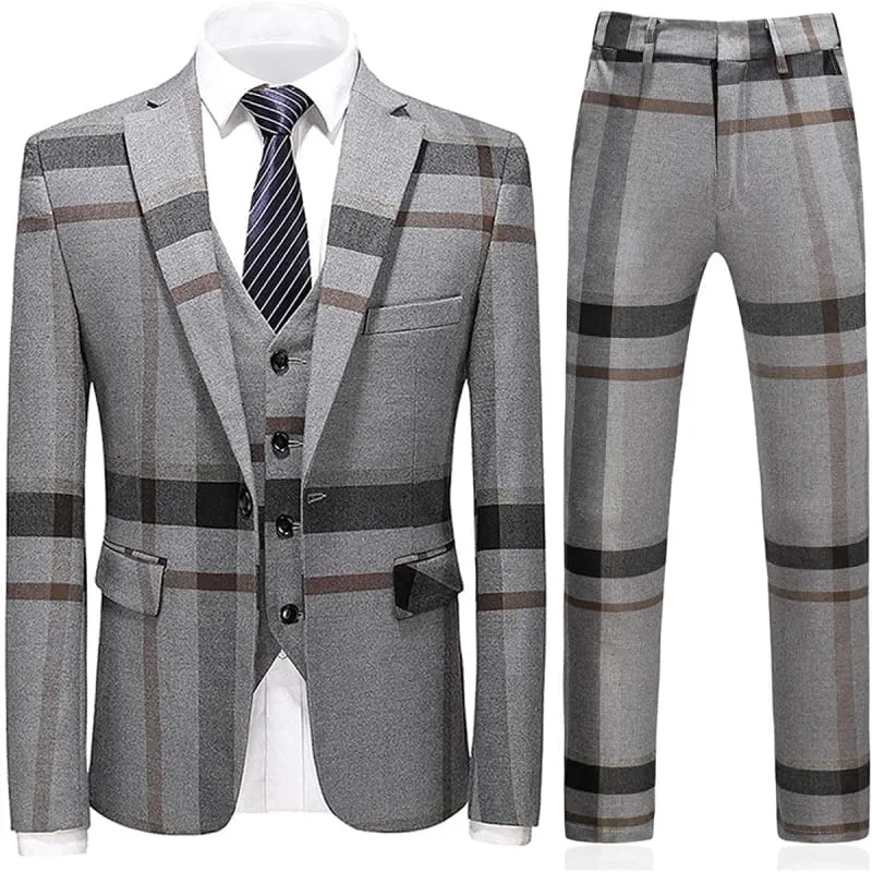 Gray Notched Laepl Three Pieces Prom Suits Wedding Groom Tuxedo