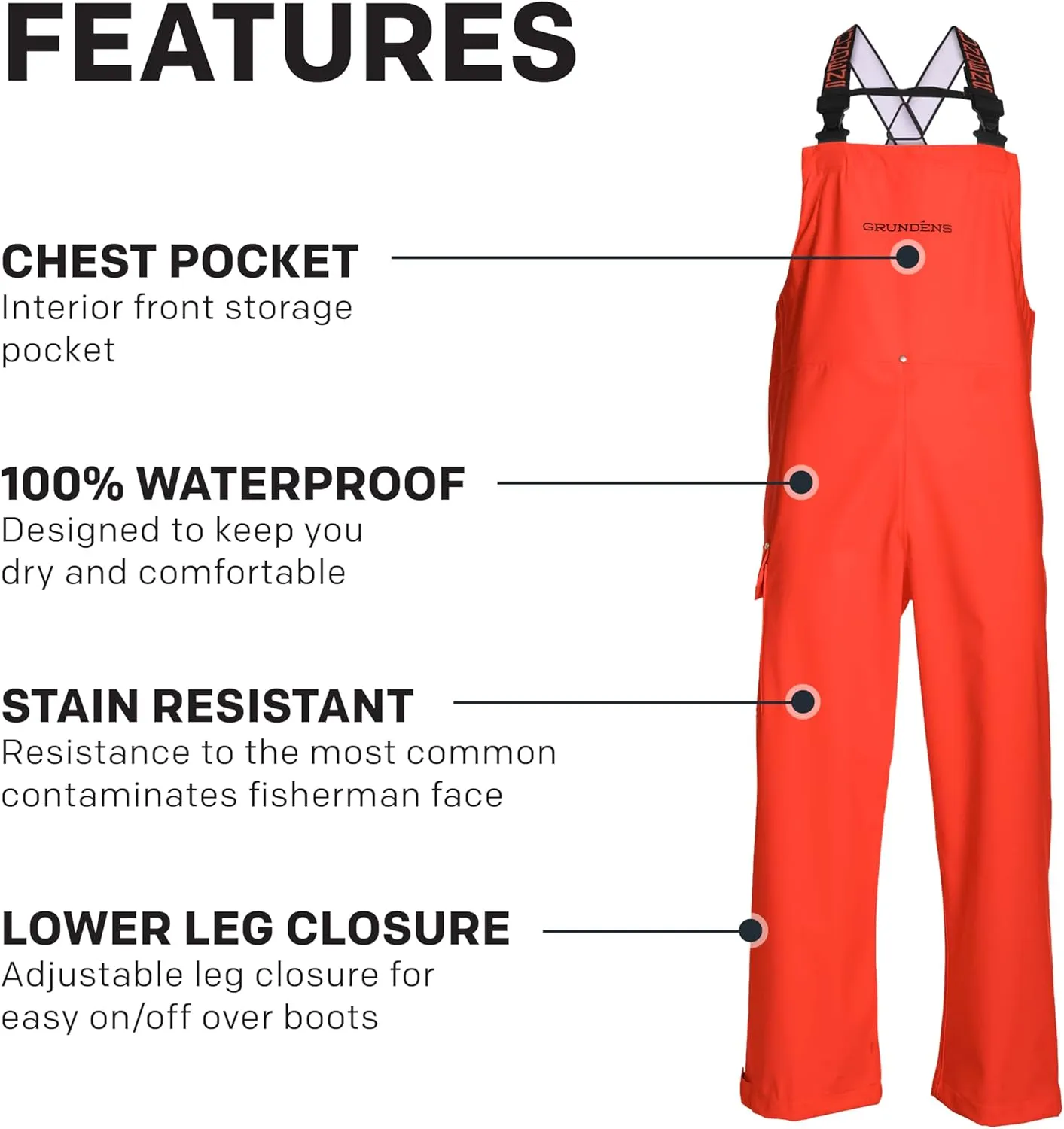 Grundens Mens Neptune Commercial Fishing Bib Pants | Waterproof, Adjustable