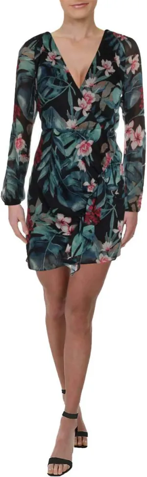 GUESS Womens Floral Ruffled Mini Dress Black XS