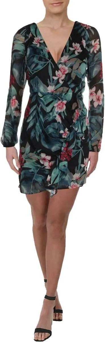 GUESS Womens Floral Ruffled Mini Dress Black XS