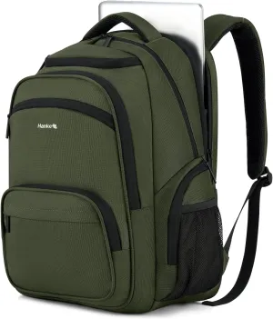 Hanke 18 Inch Travel Laptop Backpack for Women Men, Carry On Bags for Airplanes 18x14x8 Inches Travel Bag Personal Item Backpack with Luggage Strap(Army Green)