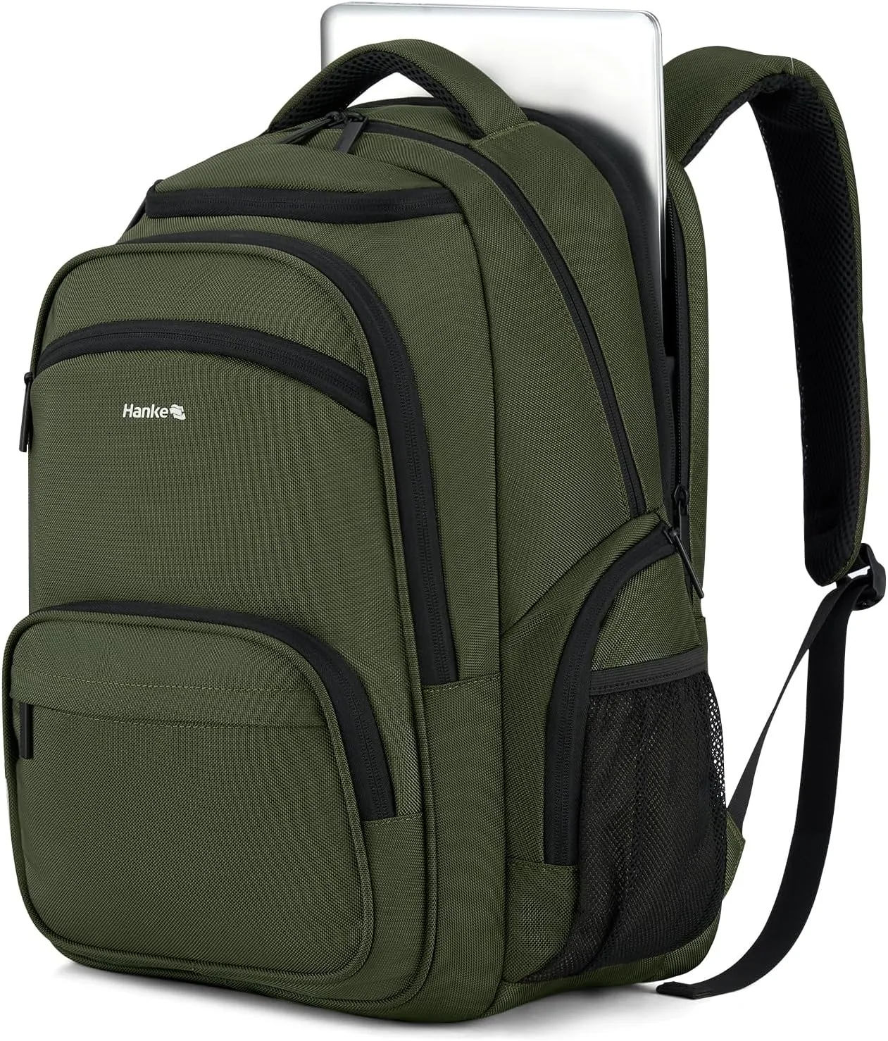 Hanke 18 Inch Travel Laptop Backpack for Women Men, Carry On Bags for Airplanes 18x14x8 Inches Travel Bag Personal Item Backpack with Luggage Strap(Army Green)
