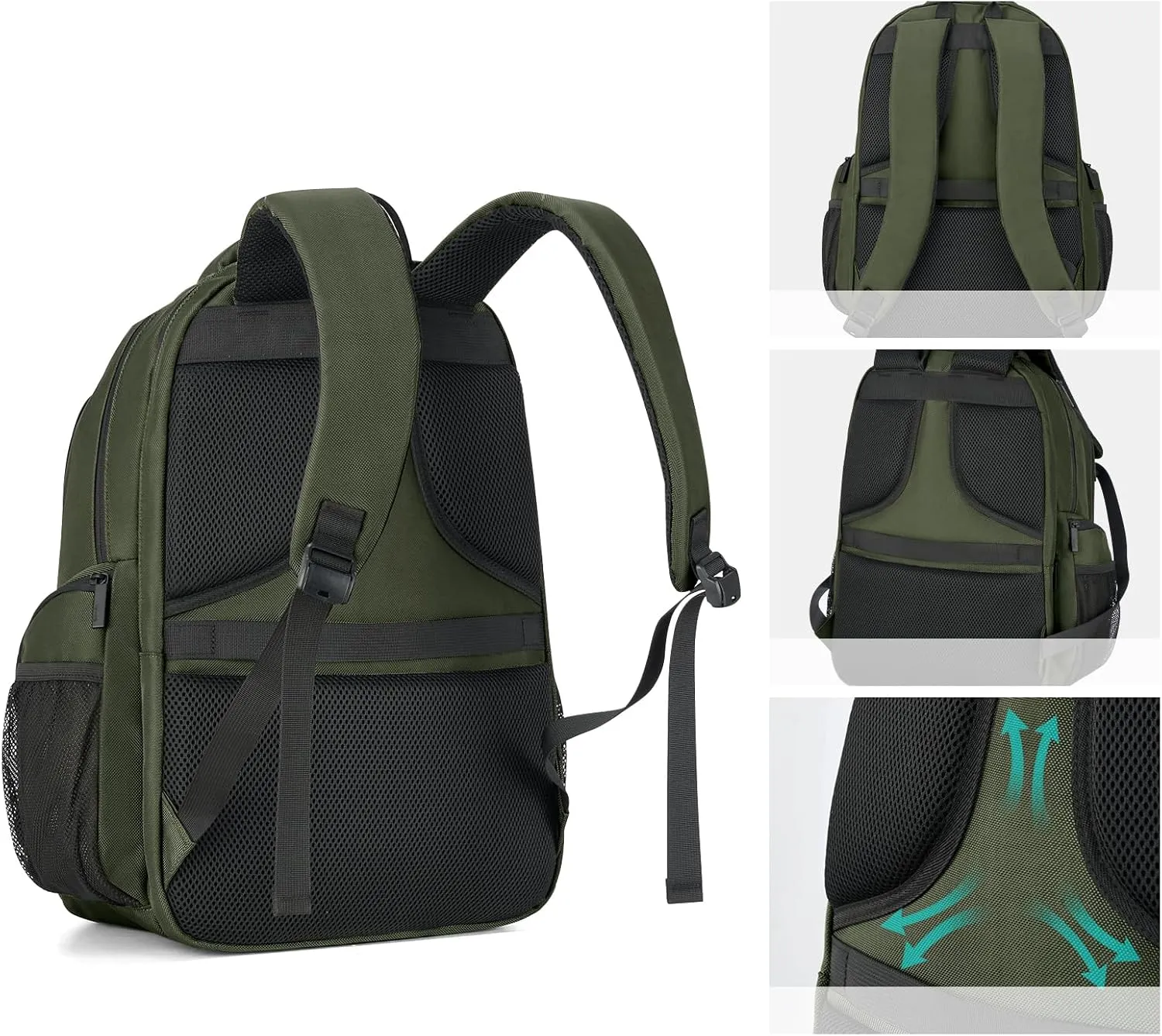 Hanke 18 Inch Travel Laptop Backpack for Women Men, Carry On Bags for Airplanes 18x14x8 Inches Travel Bag Personal Item Backpack with Luggage Strap(Army Green)