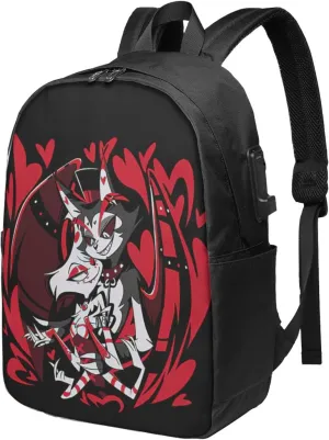 Hazbin Comedy Hotel Laptop Backpack Gym Bags Work Rucksack Lightweight Travel Bags Unisex Adult Casual Daypack for Office Notebook Bag with Usb Charging Port