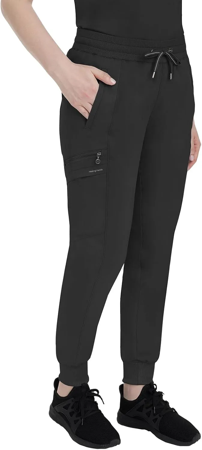 Healing Hands Women's Jogger Scrub Pant 7 Pockets Elastic Drawstring, with Moisture Wicking & 2-Way Stretch Technology - 9244