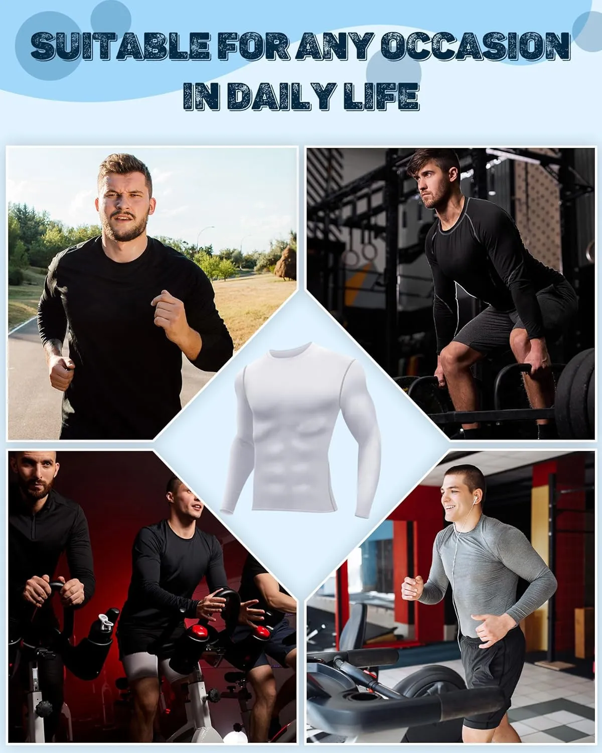 Hicarer 6 Pack Men's Athletic Compression Shirts Long Sleeve Workout Running Undershirt Thermal Sport Base Layer Top