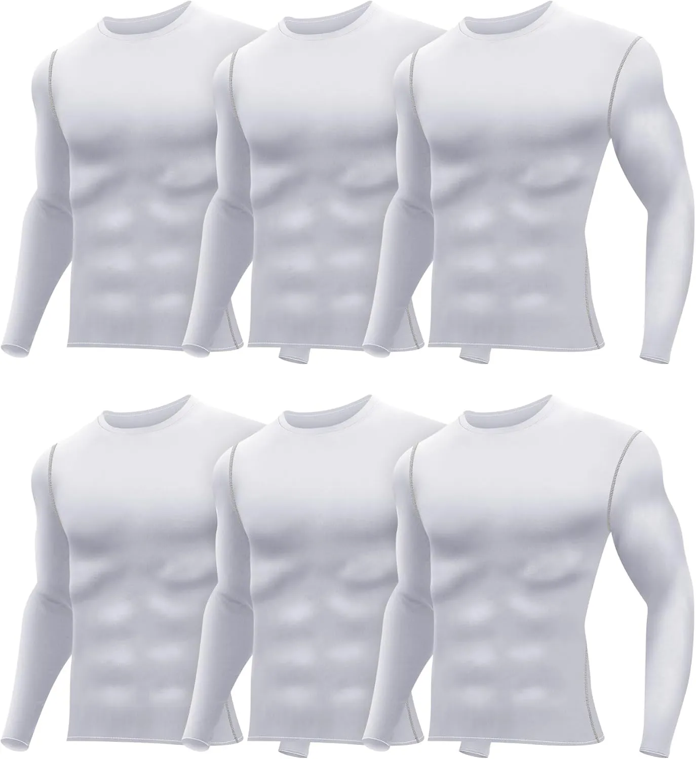Hicarer 6 Pack Men's Athletic Compression Shirts Long Sleeve Workout Running Undershirt Thermal Sport Base Layer Top