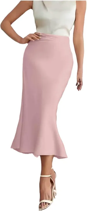 High Waist Ruffled Fishtail Bodycon Maxi Long Skirt for Women Low Rise Sexy Ruched Casual Elastic Waistband