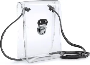 HOXIS Clear PVC Small Crossbody Bag for Stadium Approved Womens Purse Transparent Shoulder Bag Cell Phone Pouch (Black)