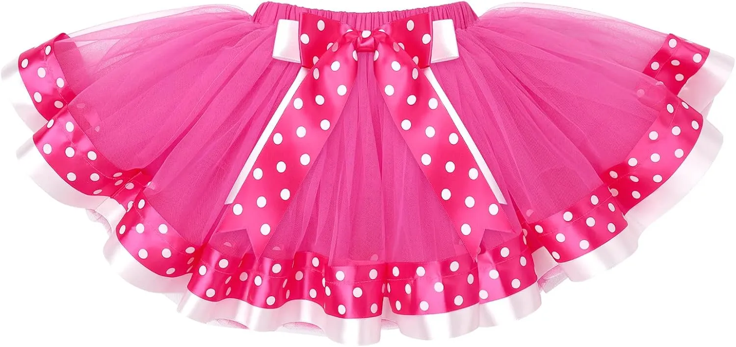 IBTOM CASTLE Toddler Birthday Girls Princess Party Outfit Polka Dots Top Shirts Tutu Skirt Set Ears Cake Smash Costume