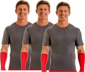 Insta Slim by I.S. PRO | Made in USA | Mens Slimming Compression Fitted Body Shaper Short Sleeve Crew-Neck T-Shirt for Instant 5 Inch Slimmer Look, Undershirt & Back Support (3 Pack) Grey