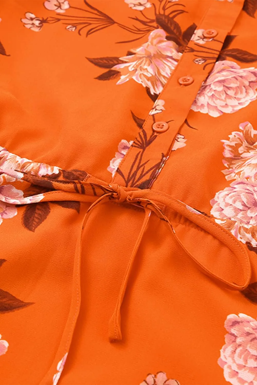 Irsutey Women Casual Summer Sundress Boho Long Sleeve V Neck Tie Knot Dress Ruffle Floral Print Button Down Mini Swing Dress