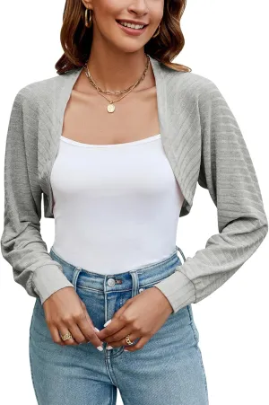 Ivicoer Women's Cardigan Bolero Shrugs for Evening Dress Long Sleeve Lightweight Cropped Open Front Casual Knit Top