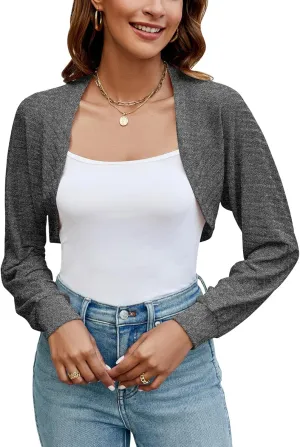 Ivicoer Women's Cardigan Bolero Shrugs for Evening Dress Long Sleeve Lightweight Cropped Open Front Casual Knit Top