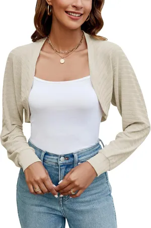 Ivicoer Women's Cardigan Bolero Shrugs for Evening Dress Long Sleeve Lightweight Cropped Open Front Casual Knit Top