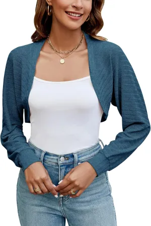 Ivicoer Women's Cardigan Bolero Shrugs for Evening Dress Long Sleeve Lightweight Cropped Open Front Casual Knit Top