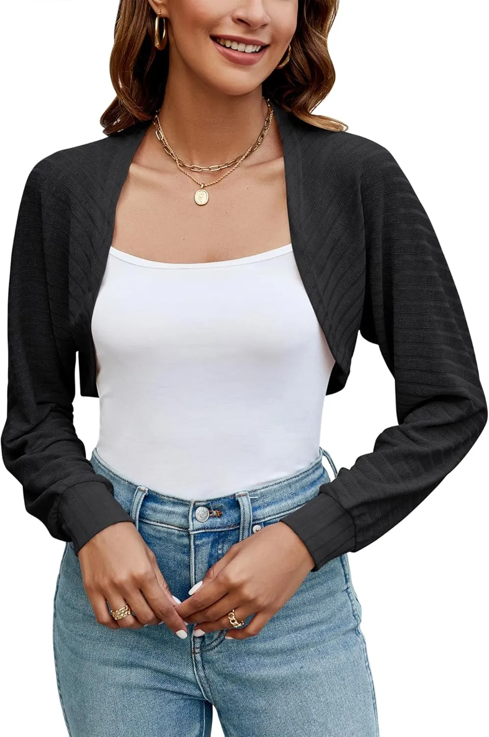 Ivicoer Women's Cardigan Bolero Shrugs for Evening Dress Long Sleeve Lightweight Cropped Open Front Casual Knit Top