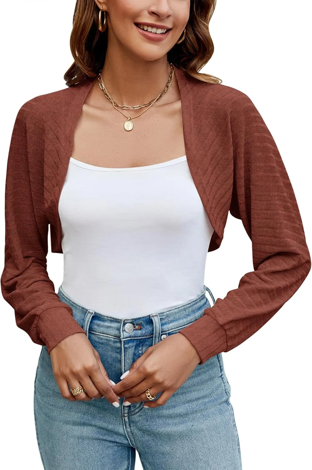 Ivicoer Women's Cardigan Bolero Shrugs for Evening Dress Long Sleeve Lightweight Cropped Open Front Casual Knit Top
