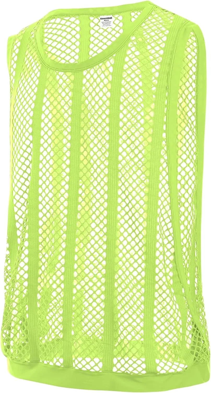 JINSHI Men's Mesh Athletic Tank Top Shirts Sexy Fishnet See Through Sleeveless Vest Male Fitted Muscle Workout Tops Swimwear