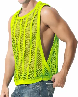 JINSHI Men's Mesh Athletic Tank Top Shirts Sexy Fishnet See Through Sleeveless Vest Male Fitted Muscle Workout Tops Swimwear