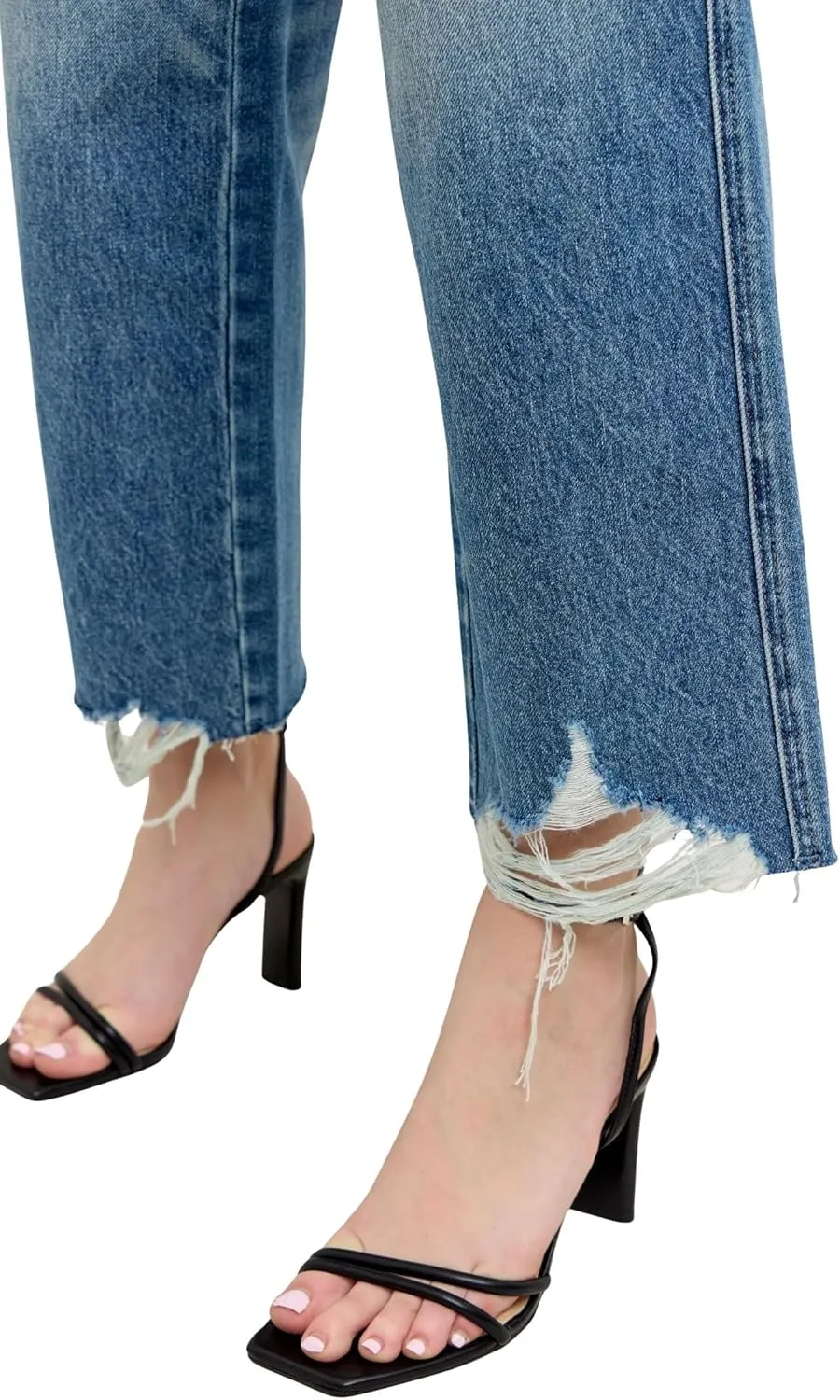 Judy Blue Women's Rigid Magic High-Rise Destroyed Hem Cropped Wide Leg Jeans