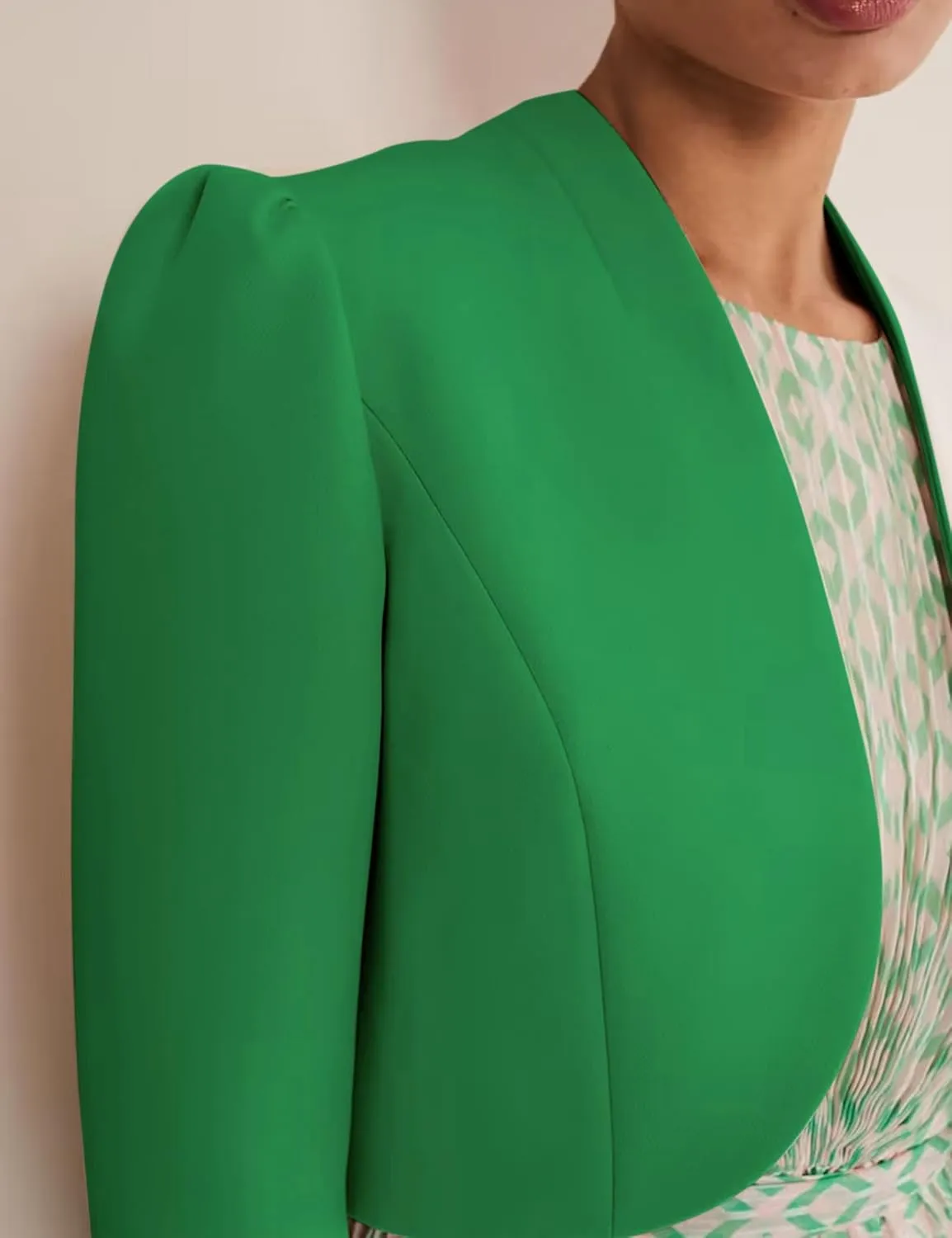 KOJOOIN Womens 3/4 Sleeve Bolero Shrug Open Front Puff Sleeve Cropped Cardigan