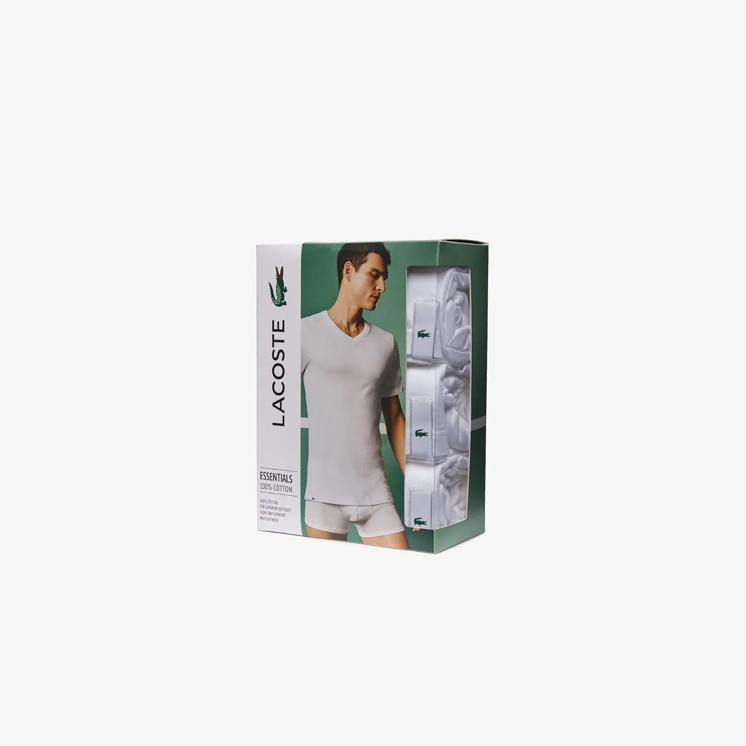 Lacoste Men's 100% Cotton Regular Fit V-Neck Undershirt, 3-pack