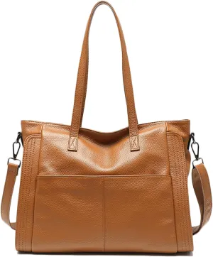 Large Capacity Tote Bag for Women Genuine Leather Solid Color Shoulder Bag Ladies Work Handbag with Simple Design